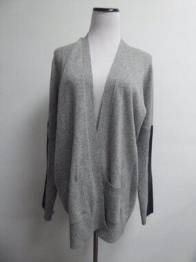MASON by Michelle Mason gray cashmere wool leather open cardigan jacket M